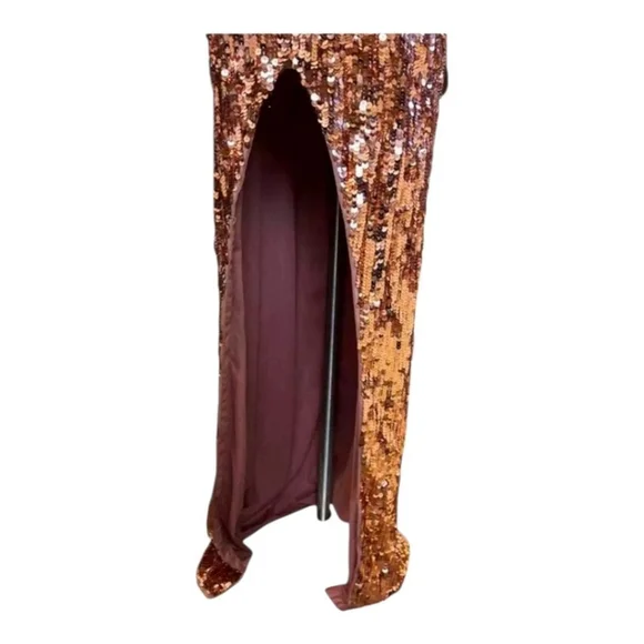Mac Duggal Cognac Gold Sequin One-Shoulder Gown Size 8 - Picture 9 of 11